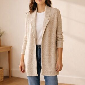 Gap Oatmeal Lapel Cardigan | 100% Cotton Longline Open Front